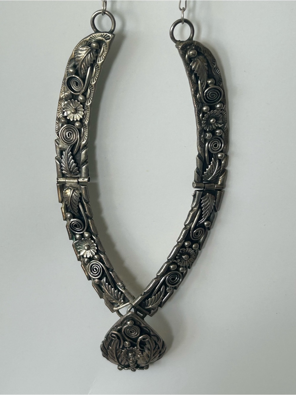 Native American Hand-Engraved Floral Sterling Silver Necklace